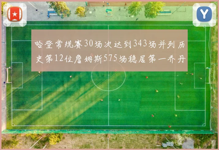 哈登常规赛30场次达到343场并列历史第12位詹姆斯575场稳居第一乔丹紧随其后